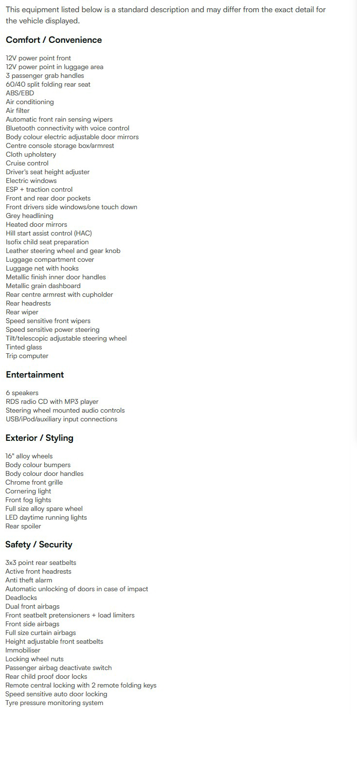 vehicle equipment