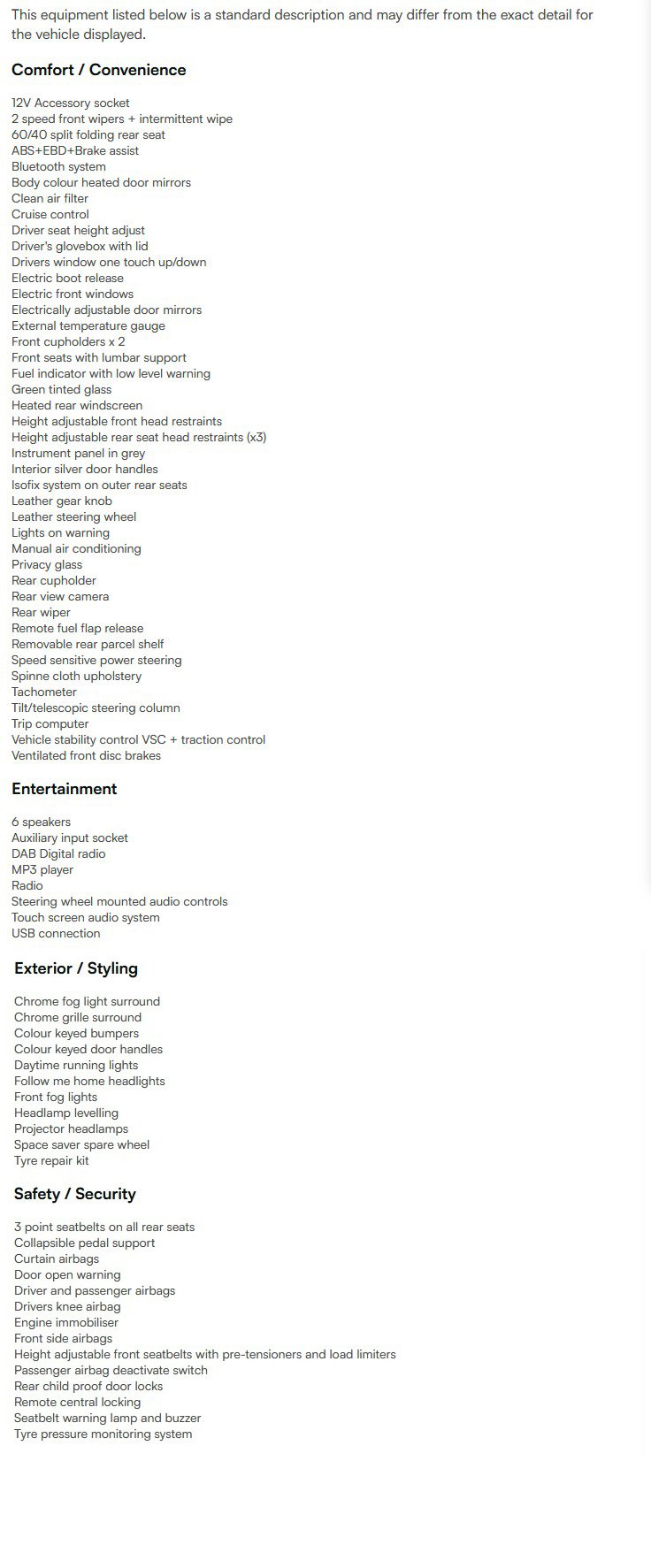 vehicle equipment